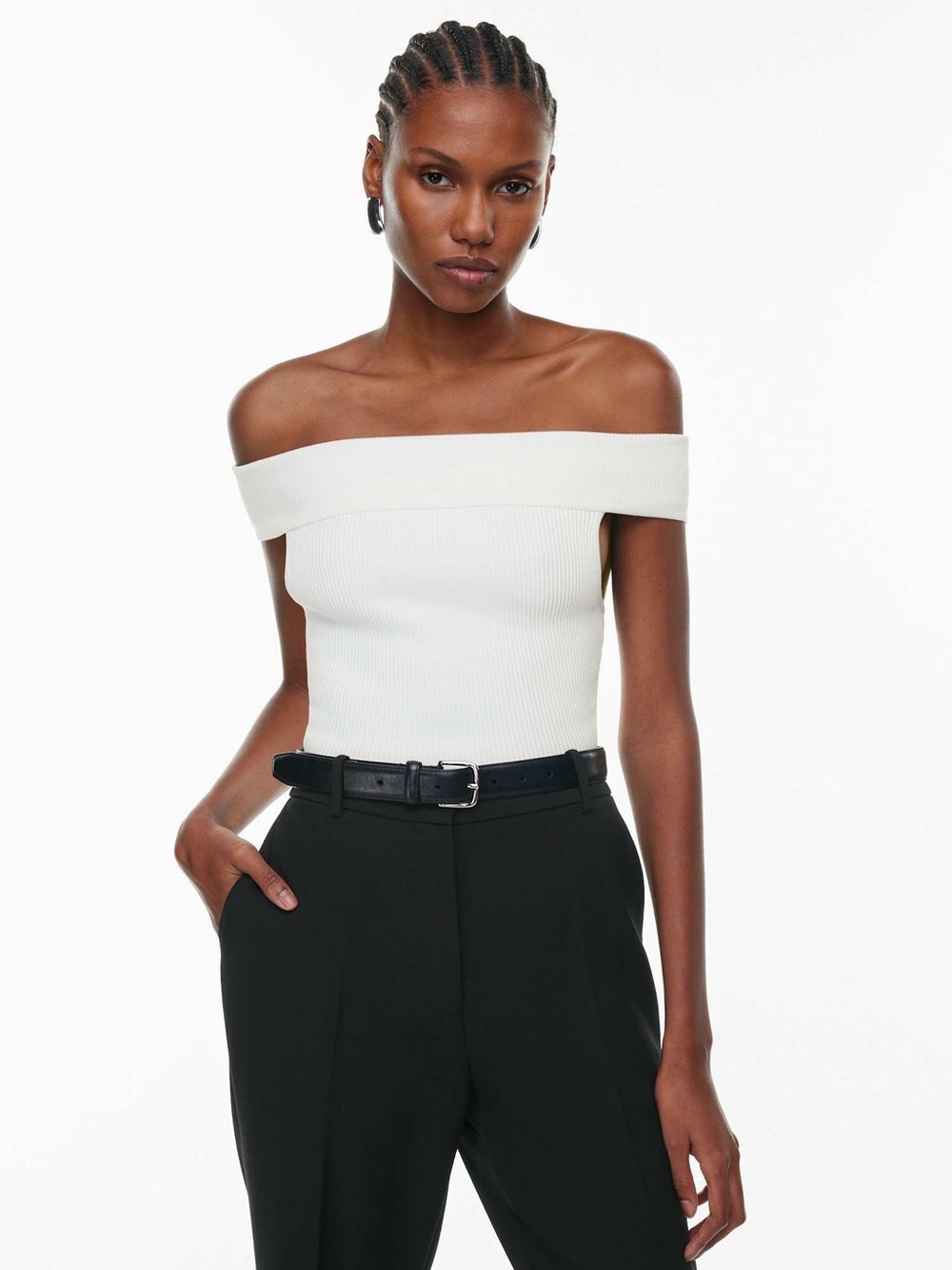 Aritzia Off-Shoulder Ribbed Camisole in White